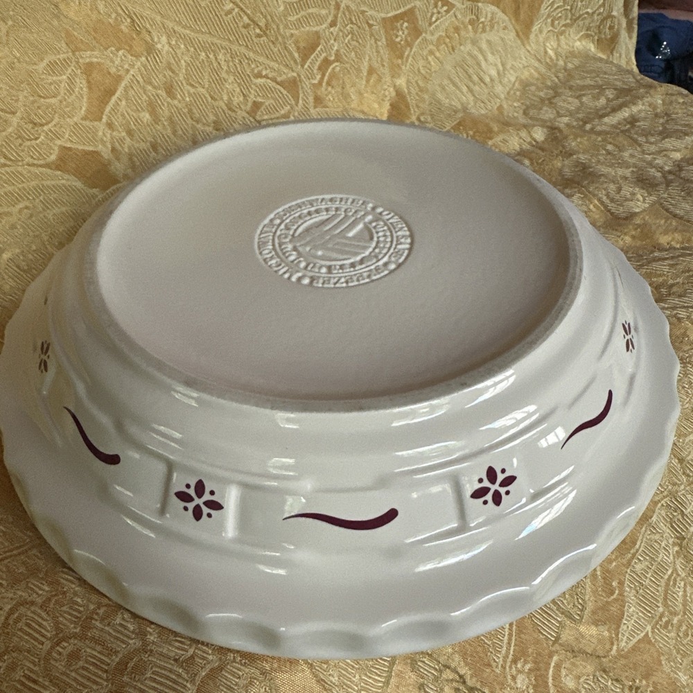 Longaberger Pottery Woven Traditions Classic Beige Red 10" Pie Baking Plate USA - Picture 4 of 6
